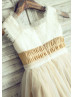 Champagne Taffeta Ivory Tulle Tulip Skirt Flower Girl Dress